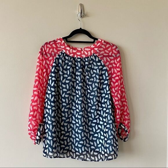 BODEN-SYLVIE Two Tone Pink/Navy Blouse - Picture 2 of 12